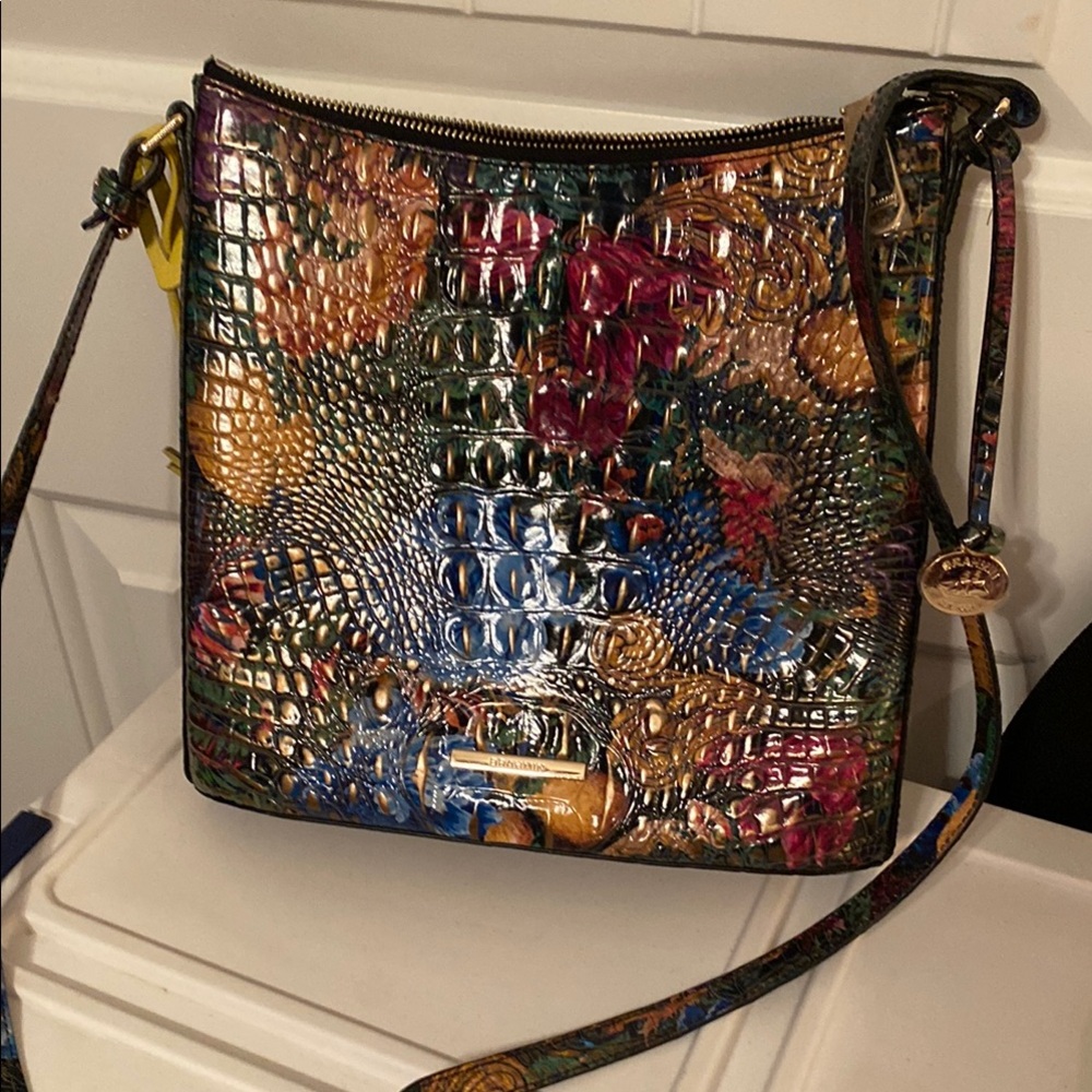 Brahmin Blue and Purple Crocodile Embossed Crossbody Bag